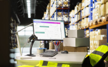 Empty professional warehouse space used for shipping cargo goods from online shopping local small brand, ensuring express delivery from the storage room depot. Supply room.